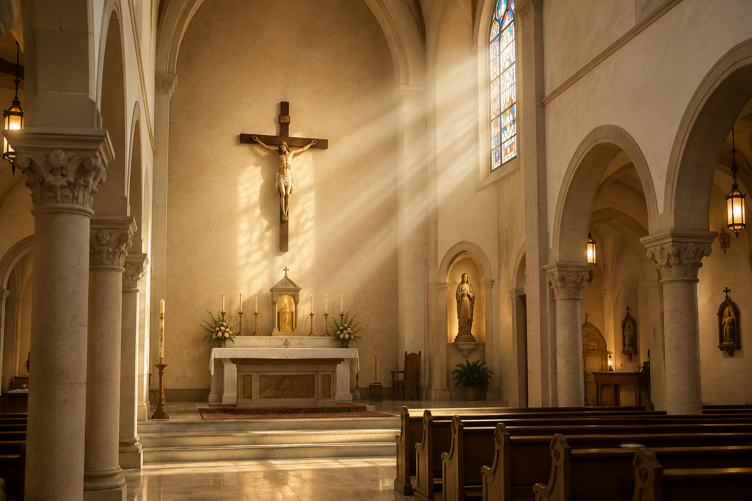 Catholic church sanctuary with crucifix